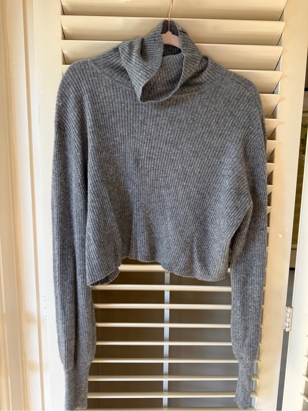 Reformation Grey Ribbed Cropped Turtleneck Sweater